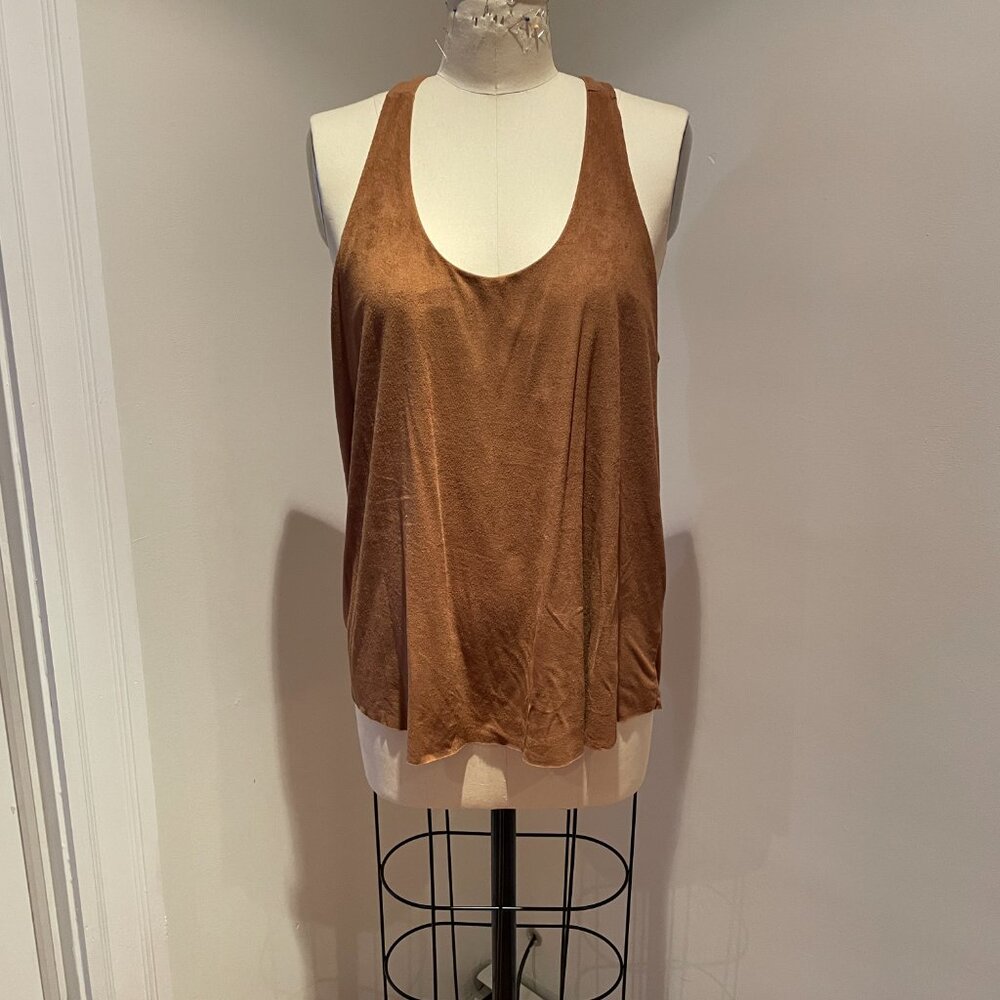 Chico's On the Road Faux Suede Racerback Tank, Size Medium, Color Brown